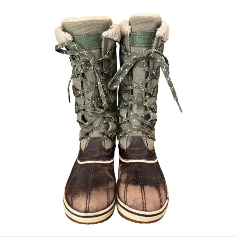 L.L. Bean Rangeley Insulated Pac Ankle Boots in Grayish Green & Brown